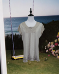 Boho Beige Crochet Lace Peasant Blouse with Embroidery Hem