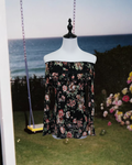 Black Floral Print Sheer Mesh Off-the-Shoulder Ruffle Blouse