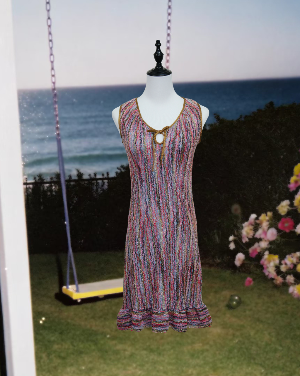 Rainbow Knit Ruffle Hem Slip Dress