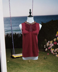 Burgundy Ruffle Neck Beaded Sleeveless Blouse