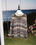 Boho Paisley Floral Print Cowl Neck Blouse with Crochet Lace
