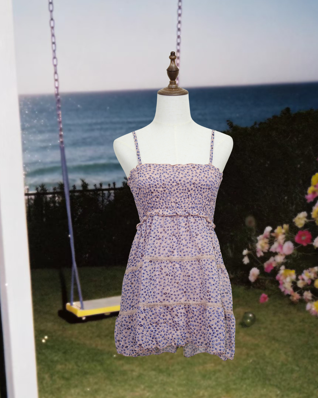 Pink Ditsy Floral Tiered Chiffon Slip Dress