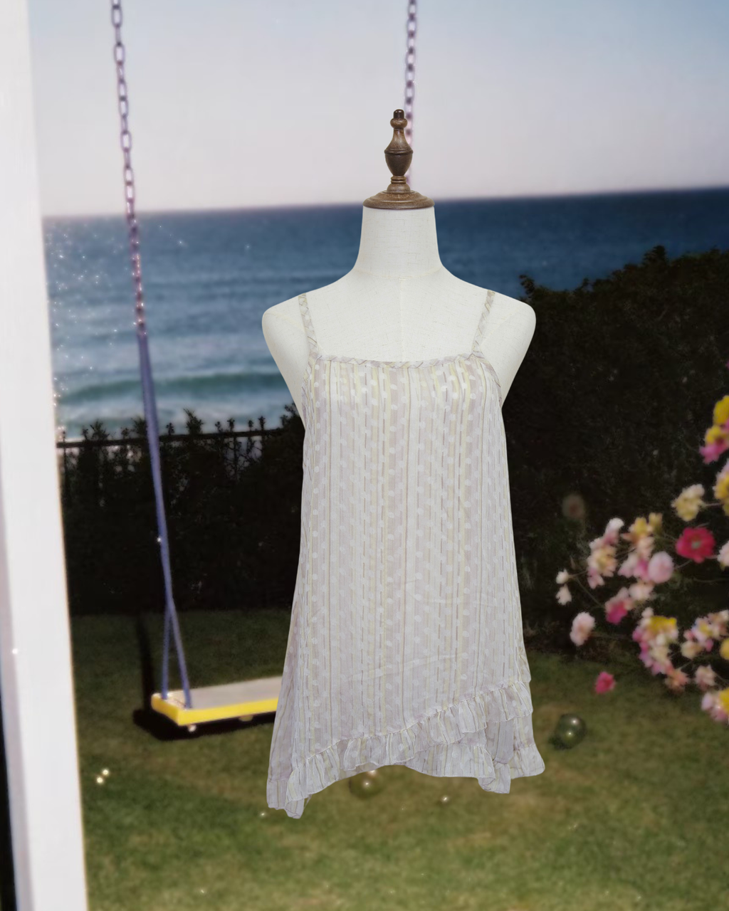 Light Grey Sheer Striped & Dot Chiffon Cami