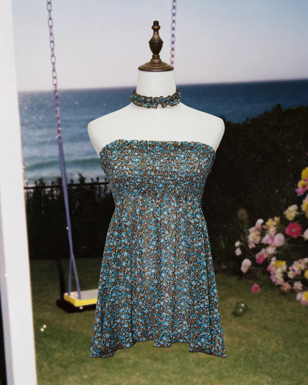 Blue Daisy Floral 3-Way Strapless Top