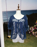 Midnight Blue Embroidered Lace Sheer Open-Front Blouse