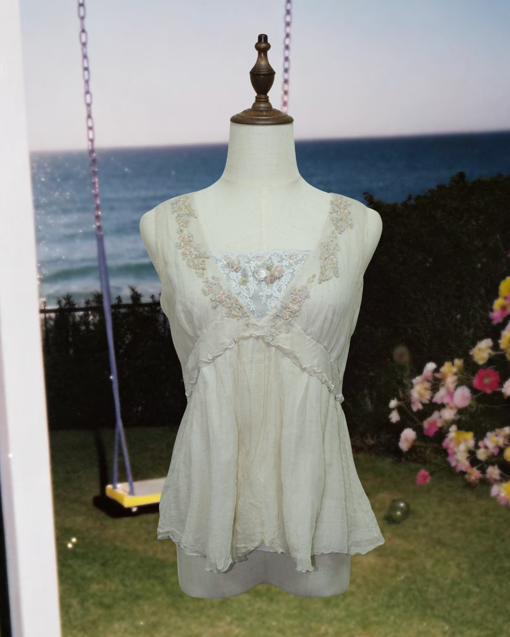 Off-White Dotted Mesh 3D Floral Embroidery Lace