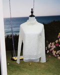 Cream Lace Ruffle High Neck Blouse with Rhinestone