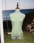 Light Green Lace Ruffle Drawstring Top