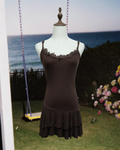 Dark Brown Lace Double Ruffle Slip Dress