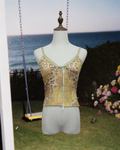 Light Green Lace Trim Tie Retro Leopard Crop Cami
