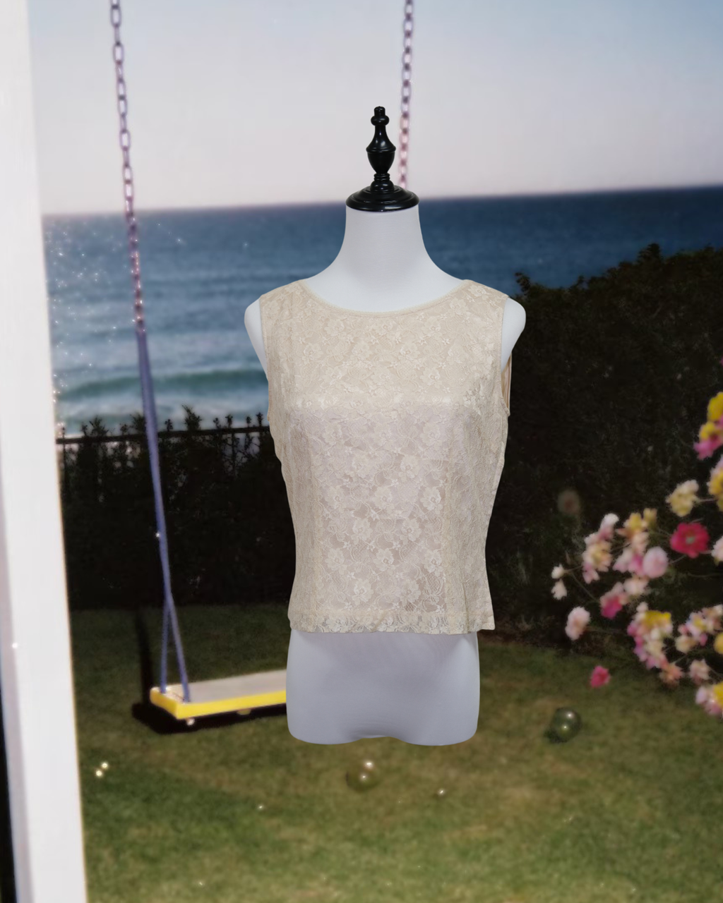 Cream Lace Cropped Tank Top