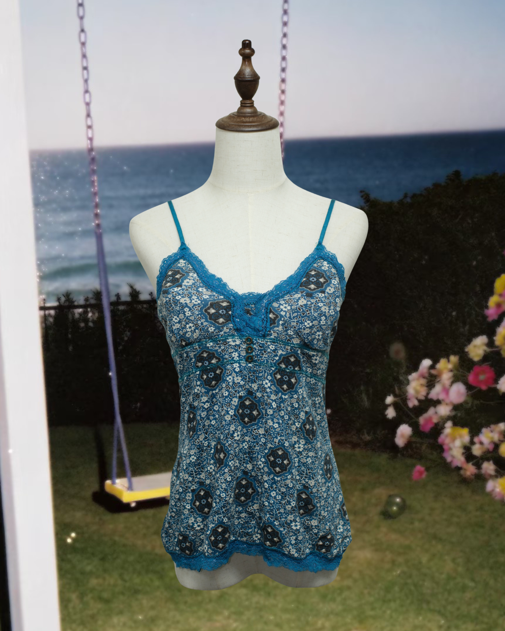 Blue Ethnic Print Lace Wear