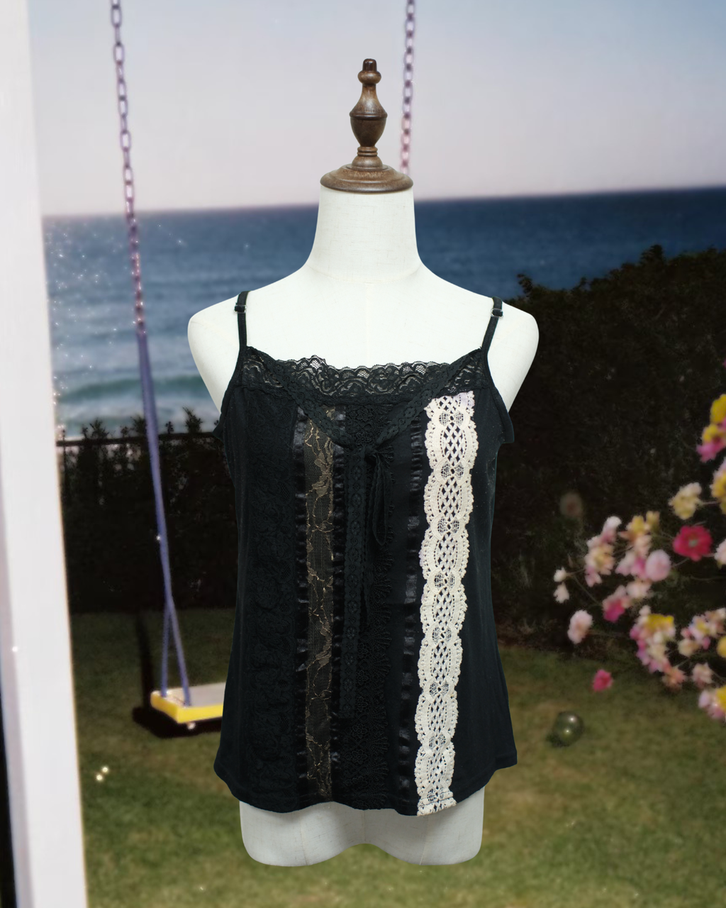 Black Contrast Lace Panel Wear