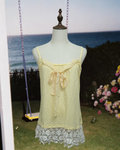 Pale Yellow Dotted Front‑Bow Lace‑Hem Wear