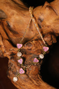 Pink Lavender Heart Cat‑Eye Necklace ￼