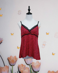 Red Leopard Print Cami with Black Lace Trim