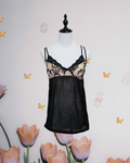 Black Mesh Camisole with Beige Floral Lace Bust