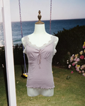 Breathable Lilac Rib Knit Lace Tank