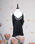 Black Sheer Mesh Camisole with Lace Trim