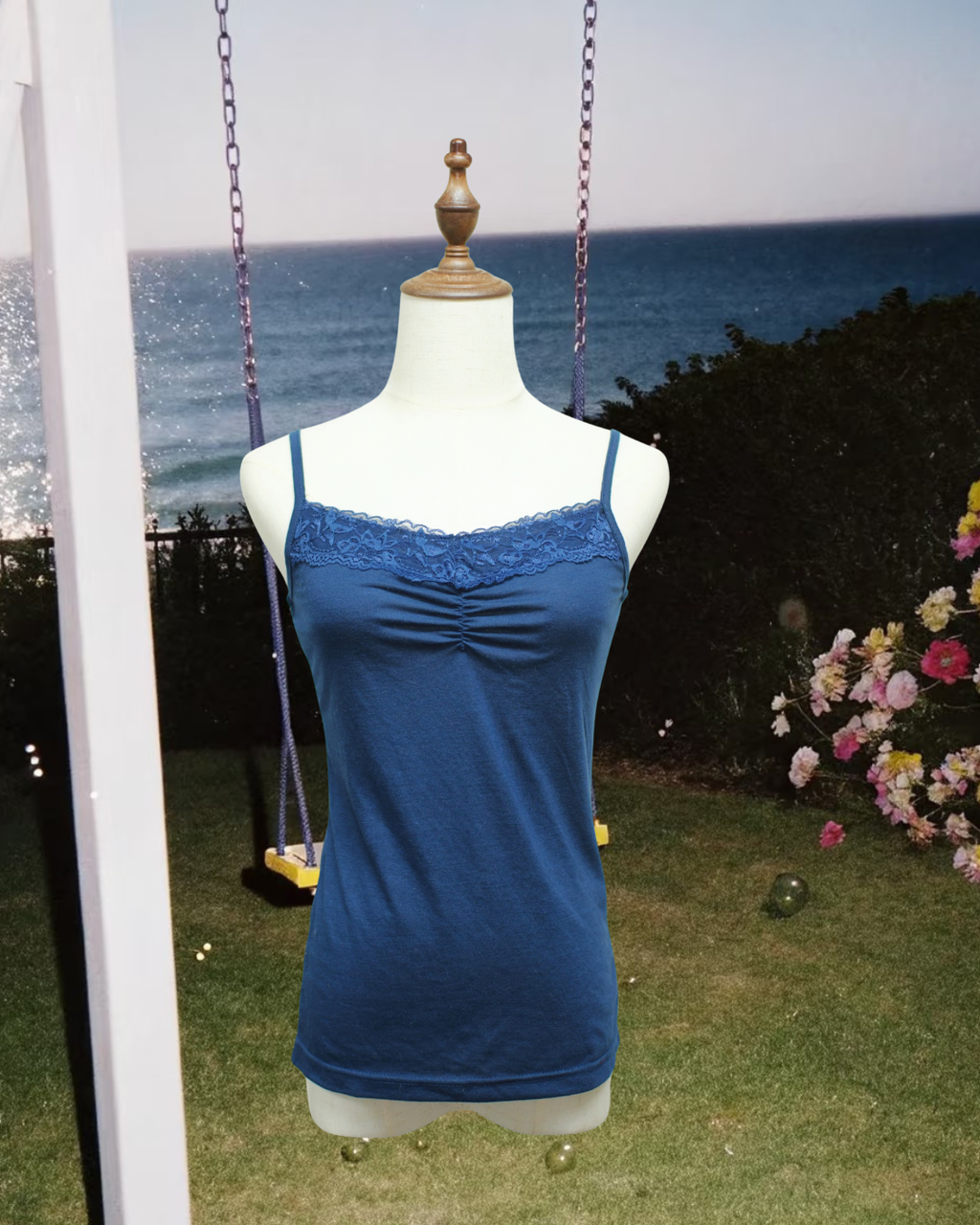 Navy Soft Knit Lace Top