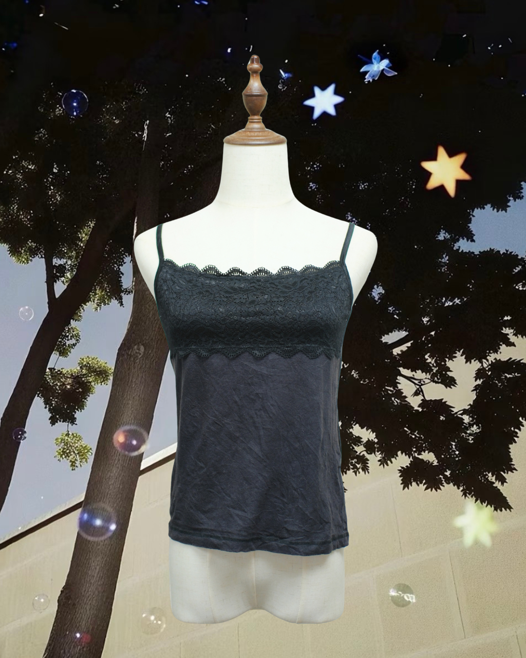 Black Lace Panel Soft Knit Tank