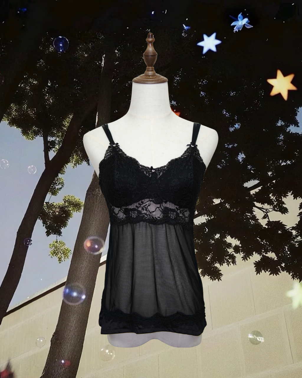 Pure Desire Black Lace Sheer Mesh Camisole Top