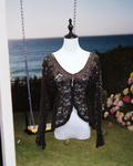 Dark Brown Sheer Lace Cardigan with Velvet Trim & Bell Sleeves