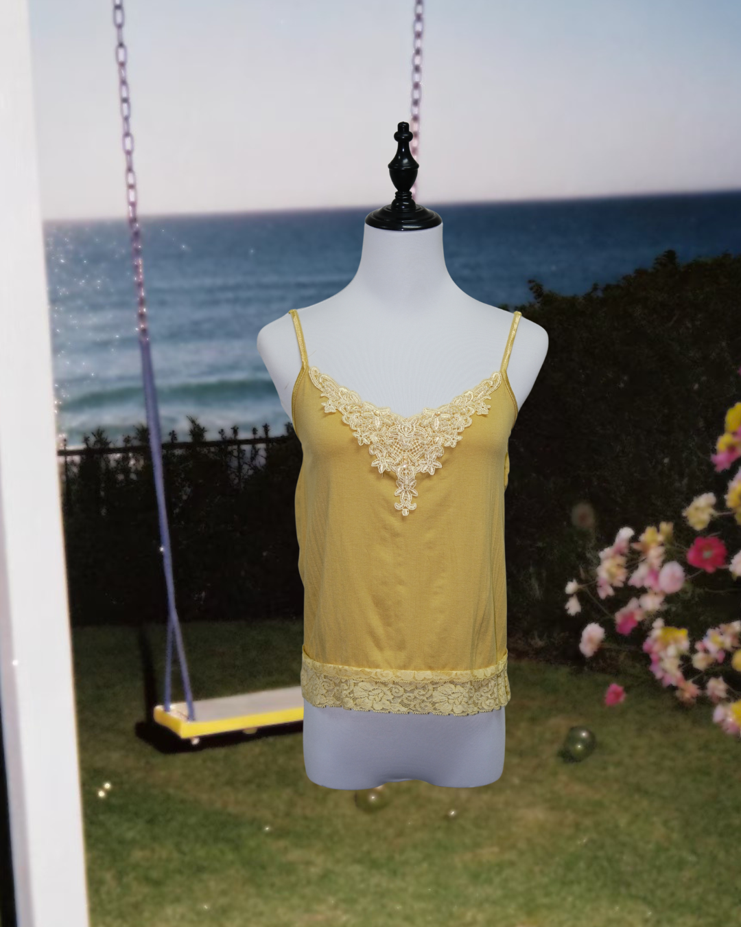 Mustard Yellow Lace-Trimmed Camisole