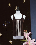 Brown Tank Top with Cream Lace & Shell Buttons