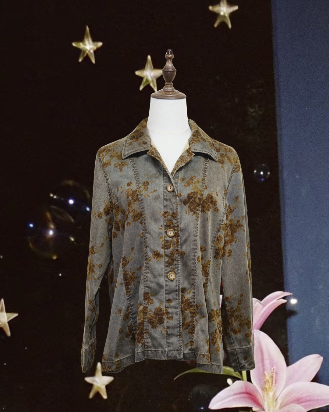 Washed Grey Floral Chore Coat