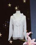 White Ruffle Neck Button-Up Blouse