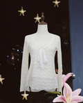 White Lace Sheer Blouse with Neck Bow