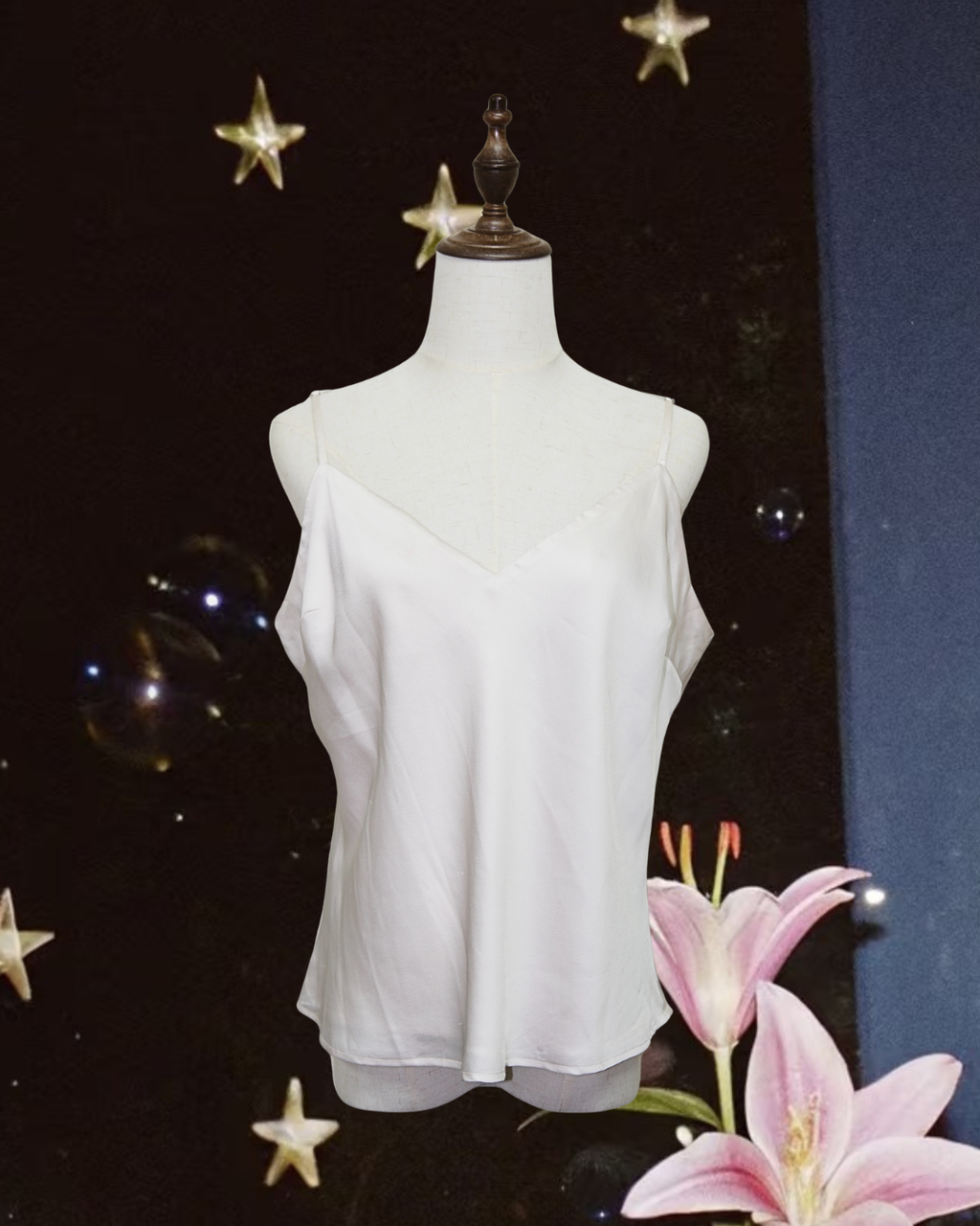 GUESS Moonlight White Soft Sheen Satin V-Neck Camisole