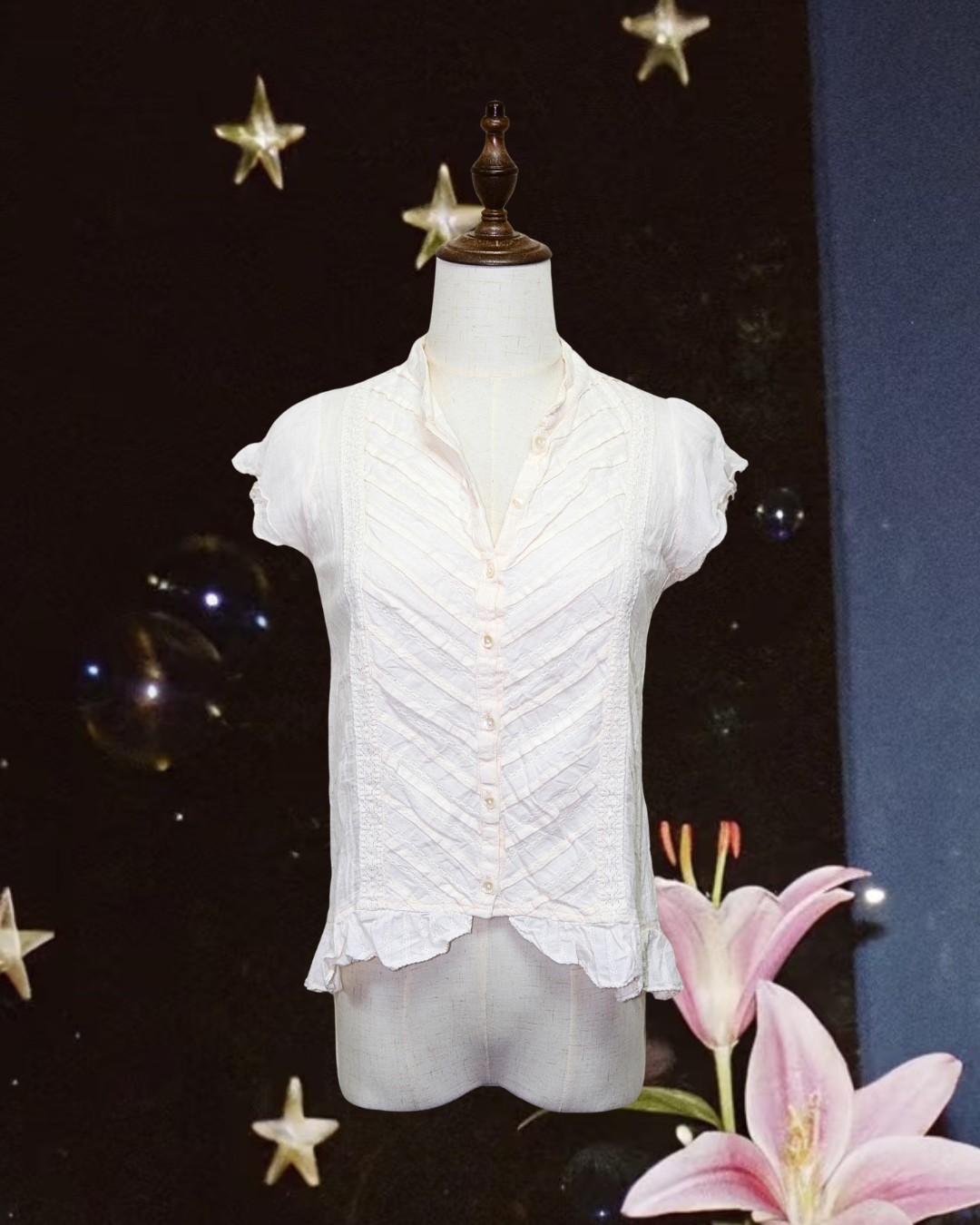 Light Pink Ruffled Button-Front Short-Sleeve Blouse