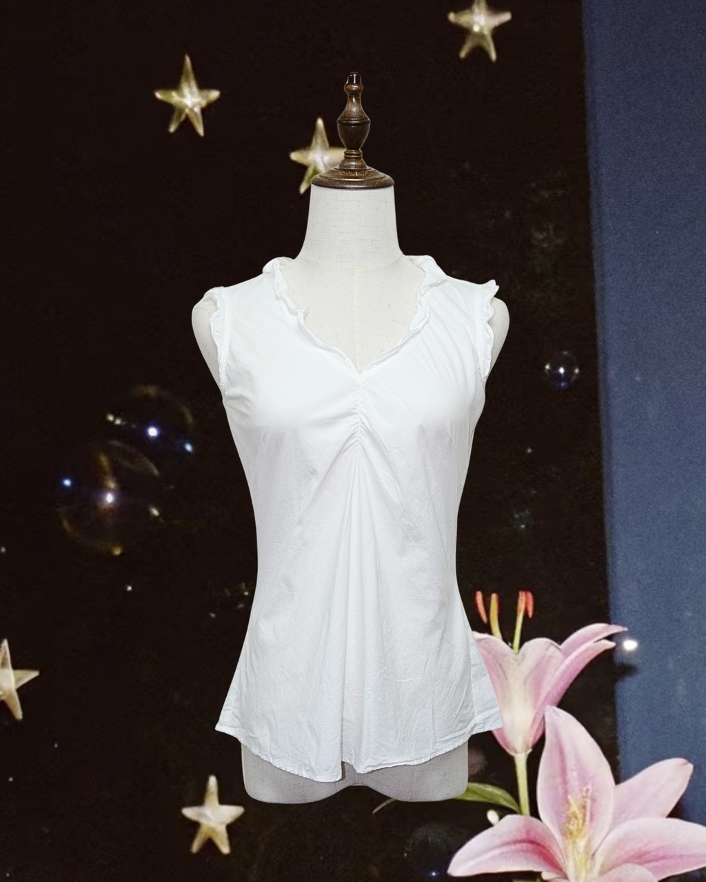 White Ruffled V-Neck Sleeveless Top