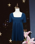 Navy Blue Square Neck Lace-Waist Babydoll Mini Dress
