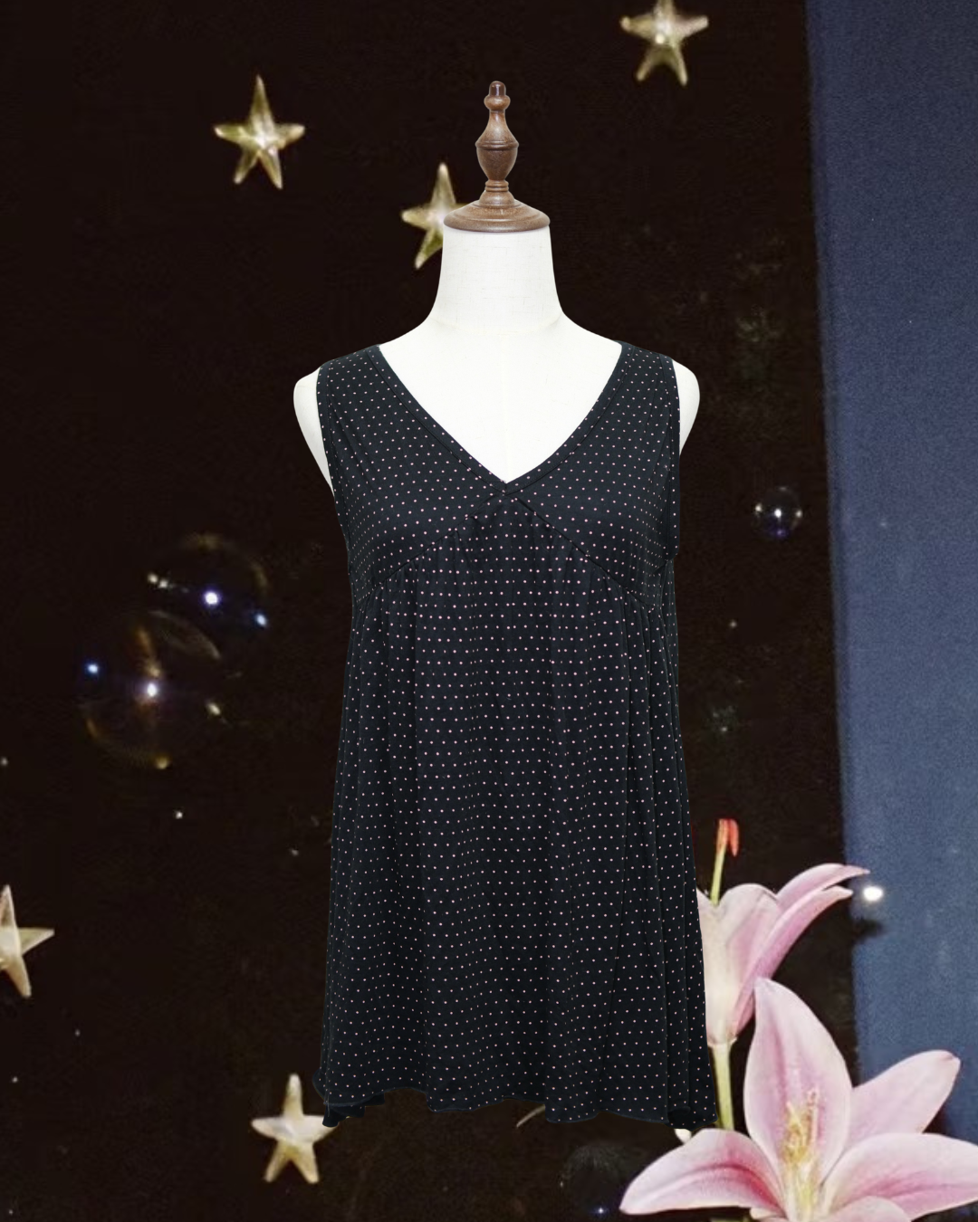 Polka Dot V-Neck Babydoll Sleeveless Mini Dress
