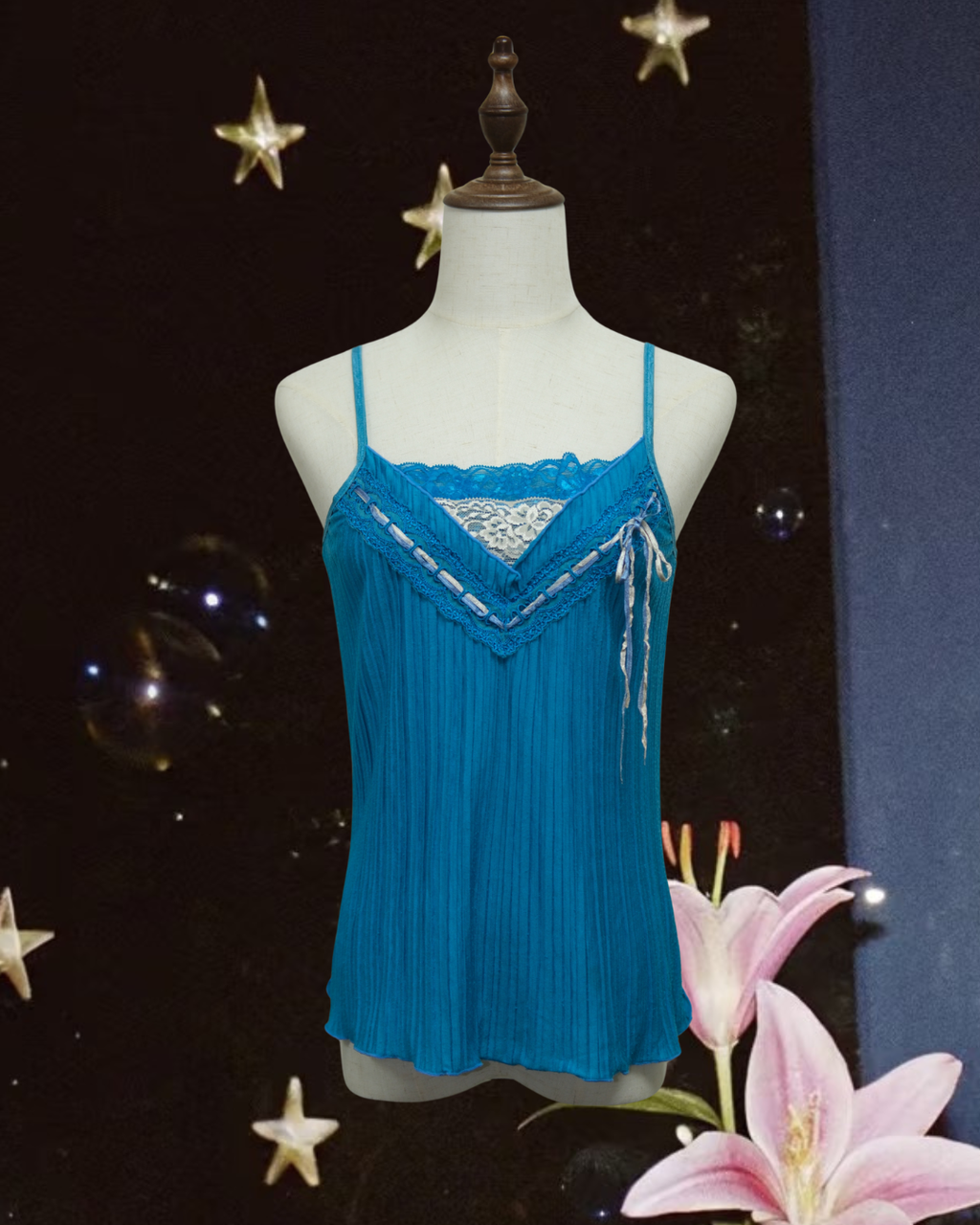 Sapphire Pleated Lace Ribbon Strap
