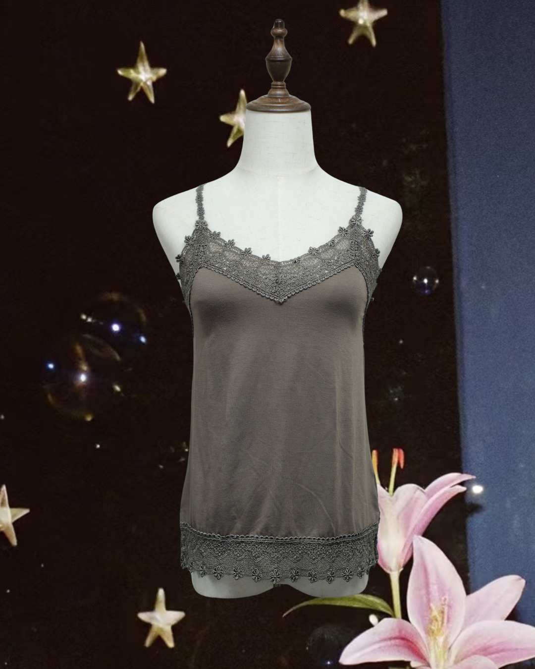 Taupe Cross Lace Back Strap