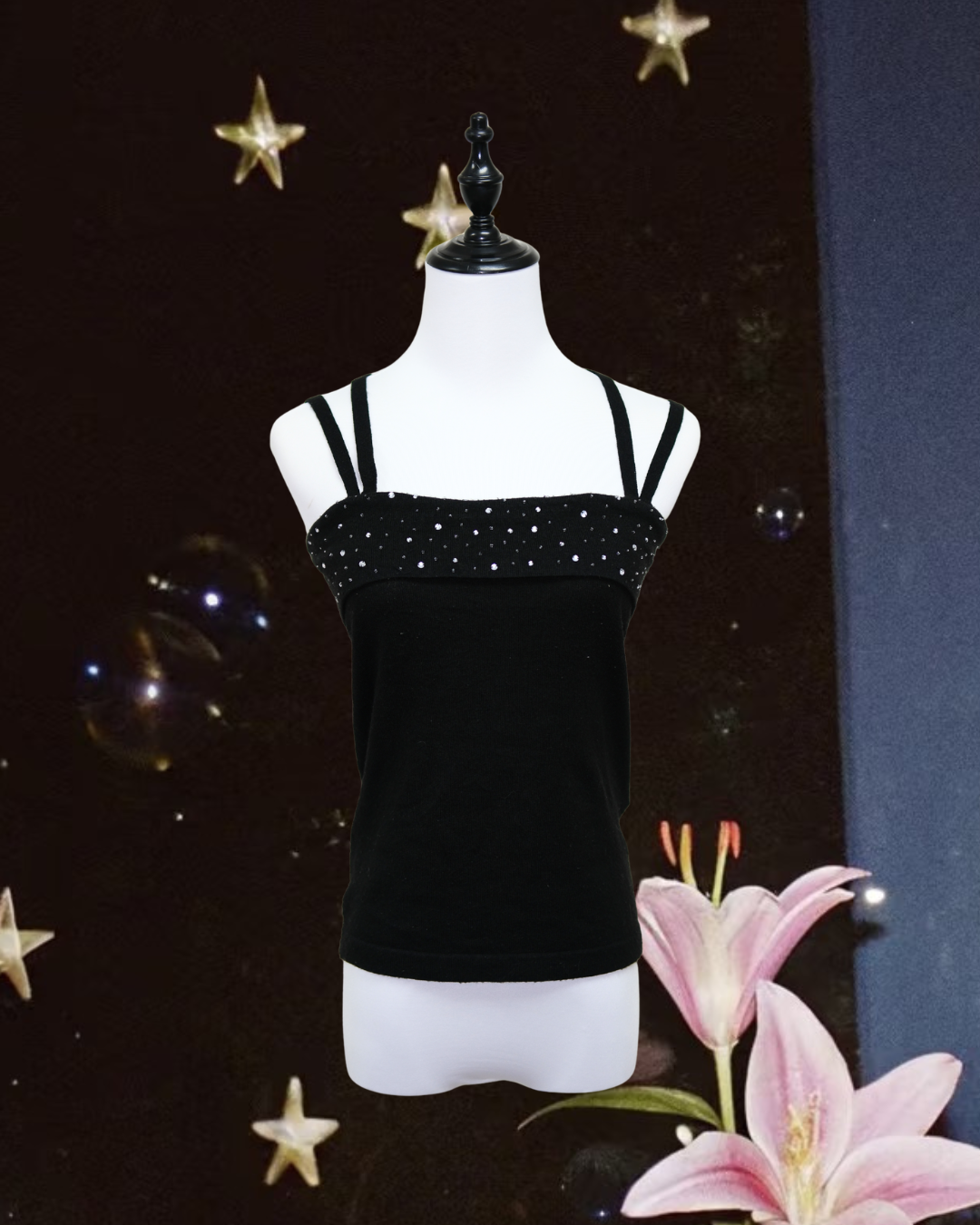 Black Rhinestone Double Strap Cami