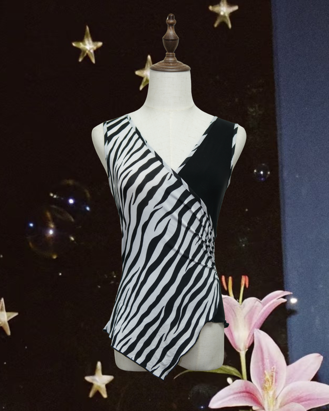 Zebra Print Color Block Wrap Sleeveless Top