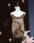 Brown Tie-Dye Crochet Lace V-Neck Asymmetric Hem Cami