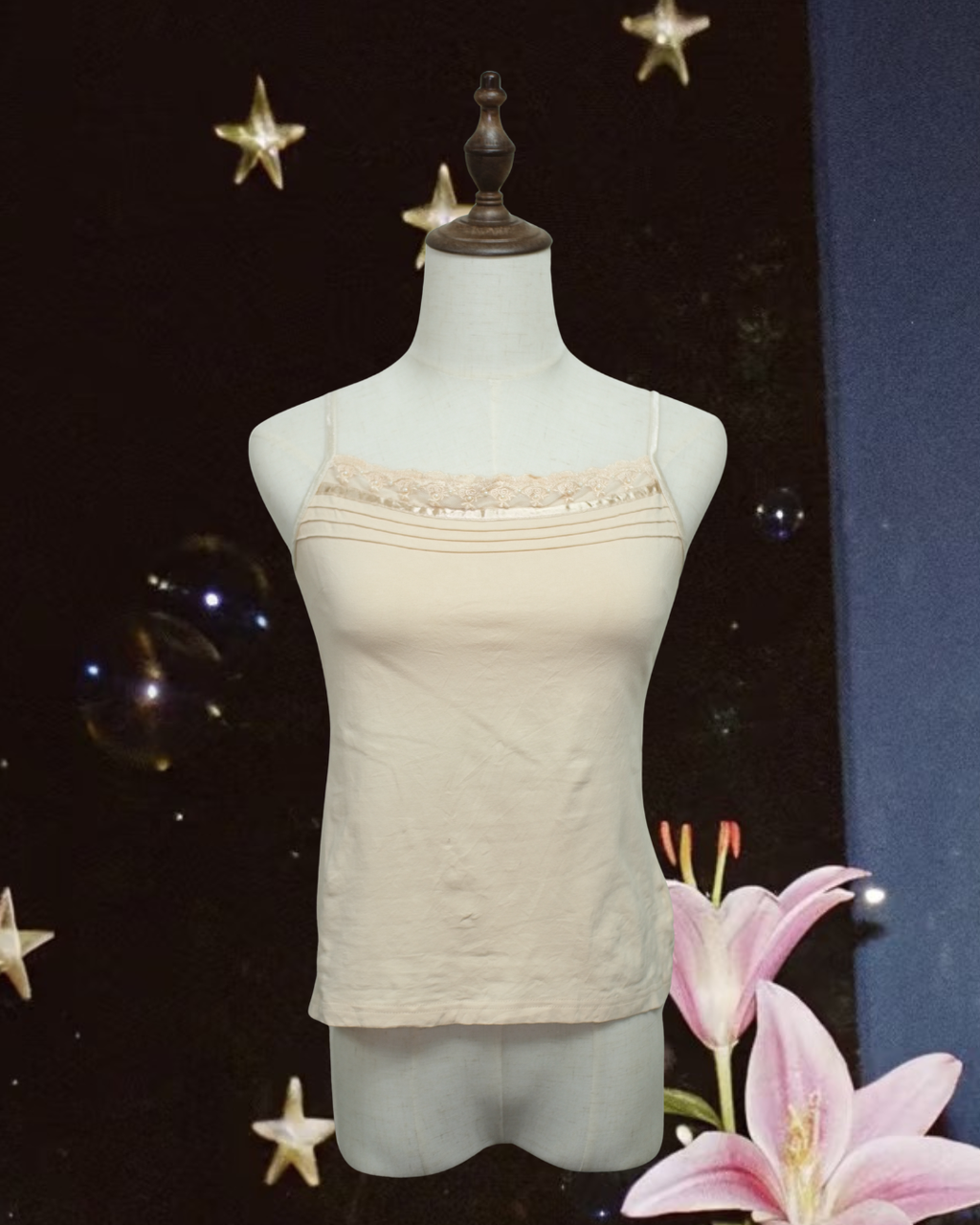 Pale Apricot Pleated Lace Trim Wear