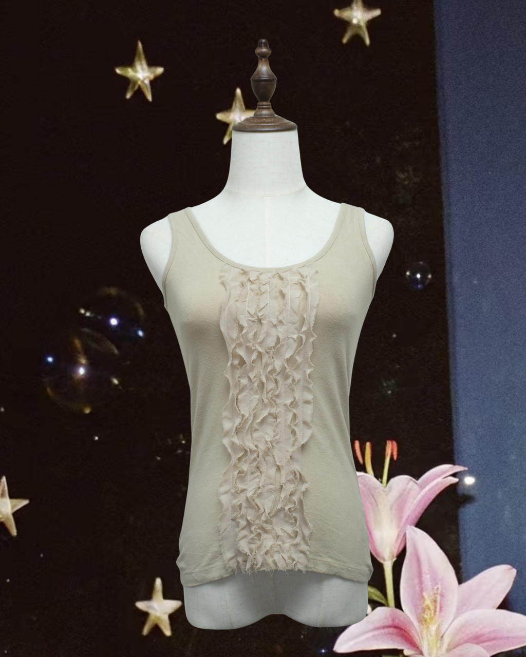 Beige Front Ruffle Panel Wear