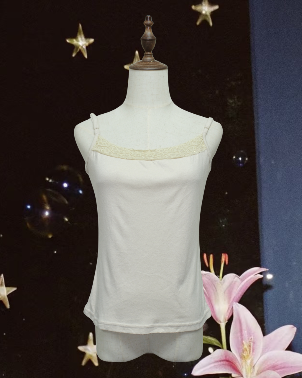 Cream Adjustable‑Strap Lace Neck Wear