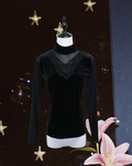 Black Velvet High Neck Blouse with Lace Mesh & Rhinestone