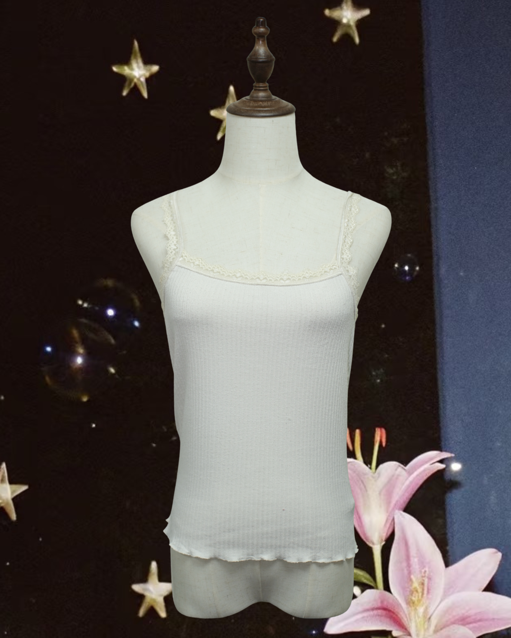 Cream Rib Lace Trim Wear