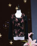 Black Rose Print Lace Peplum Blouse