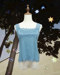 Dusty Blue Square Neck Lace Shoulder Soft Knit Tank