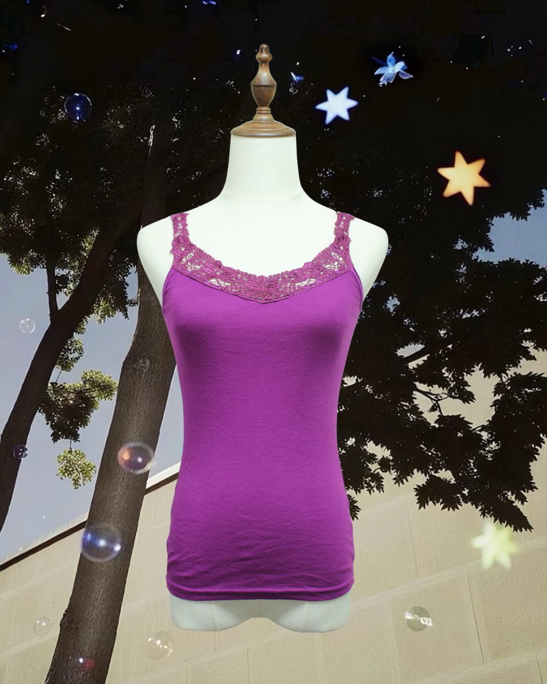 Deep Purple V-Neck Lace Strap Soft Knit Tank